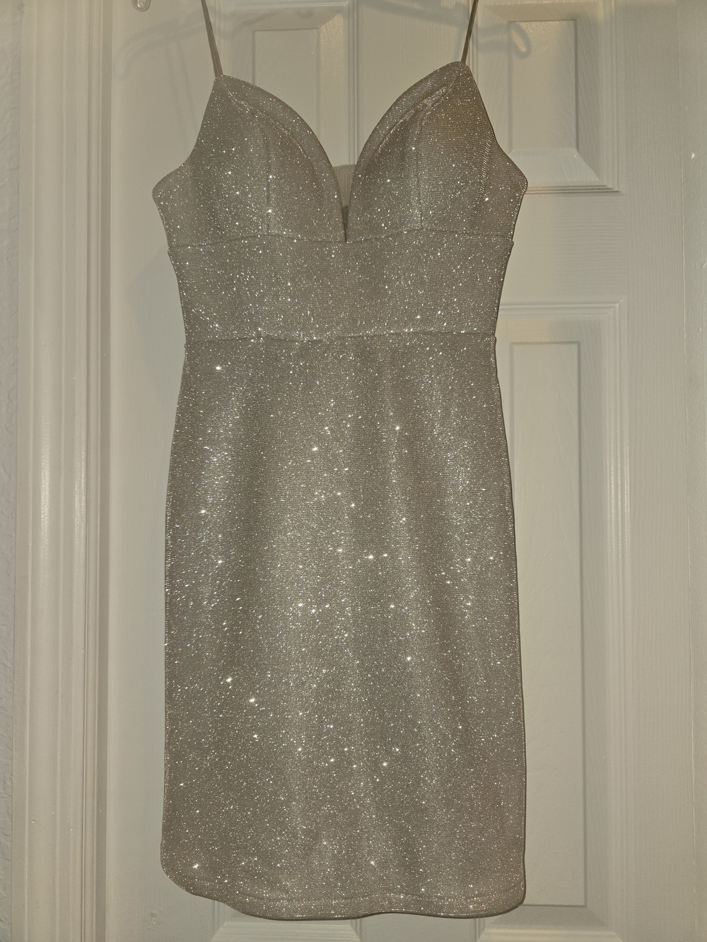 GB girls Sparkle Silver Mini Dress with Sweetheart Neckline